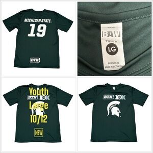 Michigan State #19 Kids Youth Large Short Sleeve T-Shirt Top Green White BTN